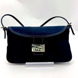 Fendi Mama Double Flap Navy Blue Canvas Limited Edition Baguette Preloved Purse